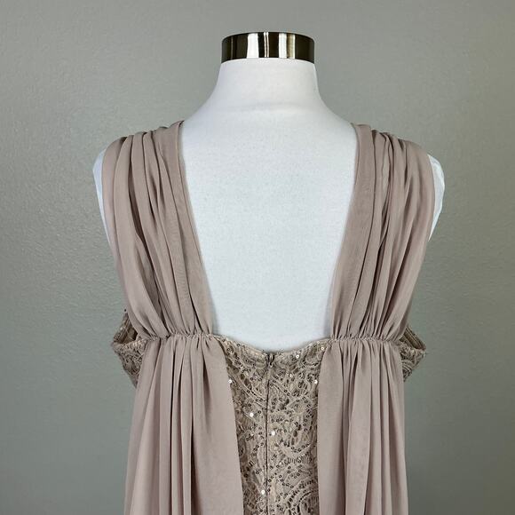 Alex Evenings Sequined Lace Draped Back Column Evening Gown Nude Brown Size 12 - Picture 8 of 13